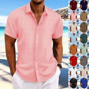 Mens Buttons Down T Shirt Short Sleeve Summer Plain Polo Tops Blouse Tee Shirt - Picture 1 of 33
