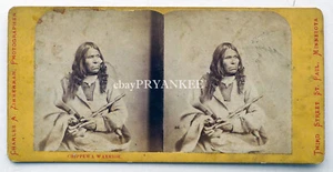 Ojibwe CHIPPEWA WARRIOR CHIEF Antique NATIVE AMERICAN Stereoview Card ZIMMERMAN - Picture 1 of 2