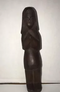 African Fertility Statue Figurine Hand-Carved Wood Woman Praying Folk Idol 9” - Picture 1 of 12