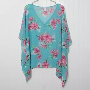 Top tunica Talbots blu floreale scollo a v trasparente poli pullover tessuto nuovo senza etichette 2 x 3 x - Foto 1 di 9