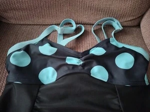 One Piece Swimsuit Black/Blue, Solid/ Polka Dot, Sz S Adjustable Straps - Picture 1 of 12