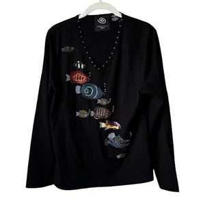 Michael Simon event fish underwater beaded black shirt - Picture 1 of 7