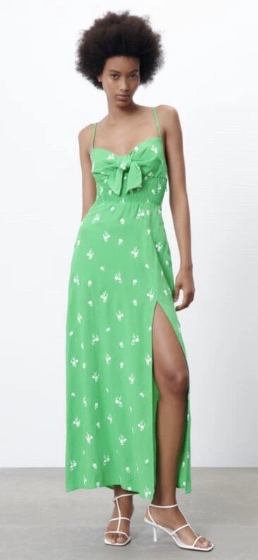 ZARA GREEN EMBROIDERED DRESS WITH BOW SIZE XL 7696/993