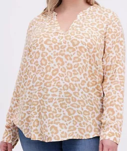 BNWT Torrid Plus Size 2 (18/20) Tan Leopard Print Georgette Hi-Low V-Neck Blouse - Picture 1 of 10