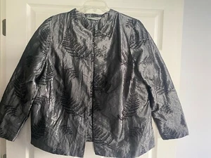 Soft by Avenue Open Front Eveni Jacket Metallic Gray Black Fern Embroidery 22/24 - Picture 1 of 7