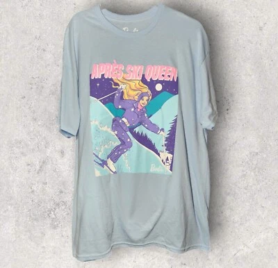 罕见芭比娃娃 APRES 滑雪女王 T 恤男式 XL 浅蓝色 — 第 1/4 张图片