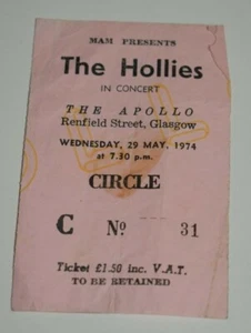 THE HOLLIES used Concert Ticket Stub The Apollo Glasgow May 29 , 1974 - Picture 1 of 2