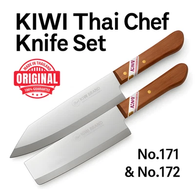 Auténtico Juego de Cuchillos Tailandeses KIWI - Cuchillas de Chef Afiladas - Mango de Madera Ergonómico Foto 1 de 4