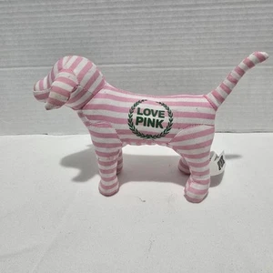 Victorias Secret Love Pink Stuffed Dog Pink Stripe 6" Tall - NWOT - Picture 1 of 5