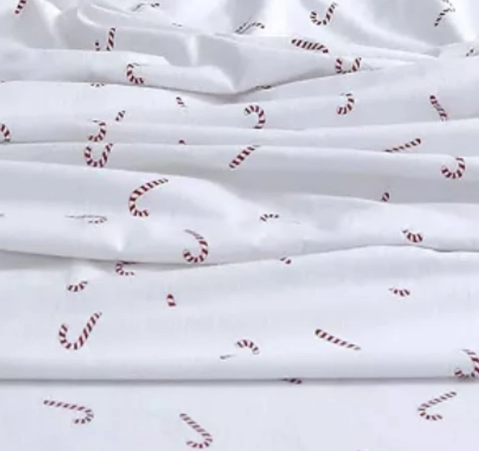 Sábanas de franela con bastón de caramelo doble Navidad vacaciones ajustables y sábanas planas rojo blanco Foto 1 de 4