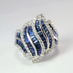 2ct Baguette Cut Simulated Blue Sapphire Wedding Band Ring 14k White Gold Plated - Picture 1 of 8