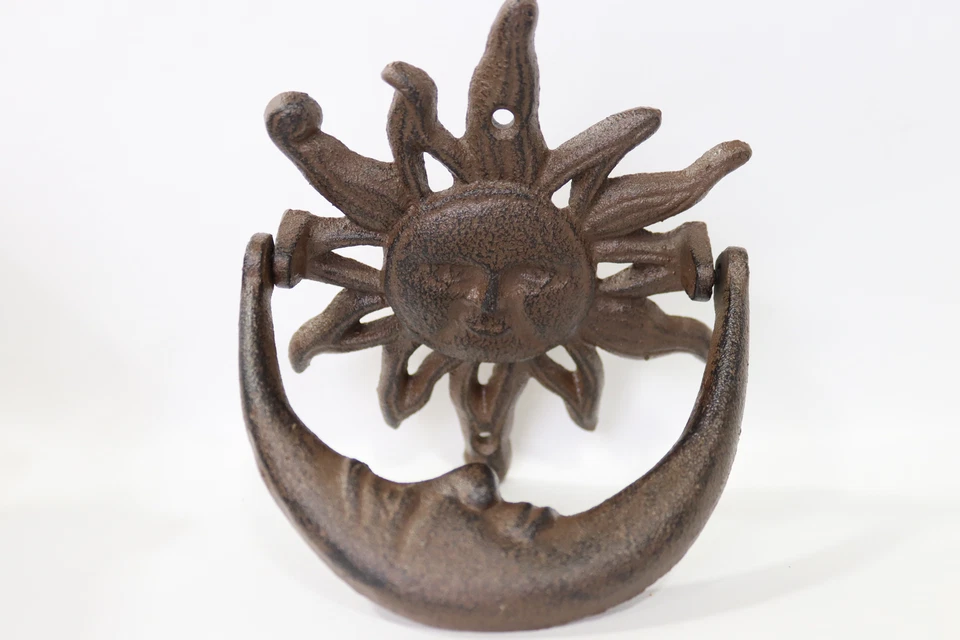 Llamador puerta delantera sol y luna hierro fundido rústico, marrón Foto 1 de 4