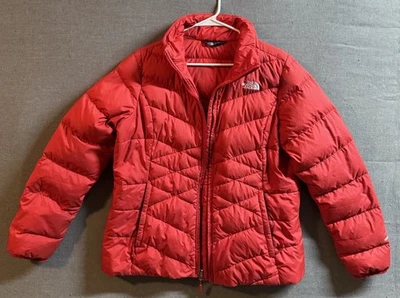 Chaqueta de plumón North Face para mujer talla L roja acolchada 550 abrigo con cremallera completa Foto 1 de 4