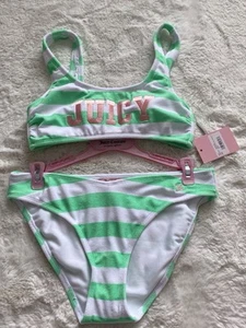 Juicy Couture Terry Bralette Bikini Set Donna Donna Taglia M Verde Come Nuovo Righe - Foto 1 di 11