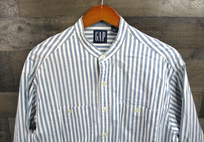 Vintage GAP Shirt Mens Medium Blue Stripe Western Band Collar Hong Kong 90s - Image 1 of 4