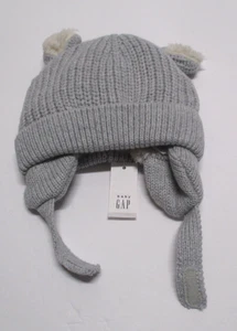 NEW NWT INFANT BOYS BABY GAP GRAY SHERPA LINED BEAR KNIT HAT SZ PREEMIE NEWBORN - Picture 1 of 3