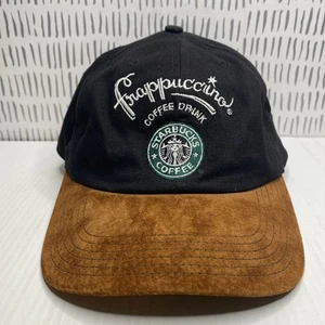 VTG 90s Starbucks Frappuccino Adjustable Cap Hat Black Beige Suede Brim USA Made - Picture 1 of 8