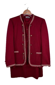 Vintage Women’s Burgundy Suit Sz 10 Jacket Skirt Shirt 3 Pc ACT III 80s - Picture 1 of 9