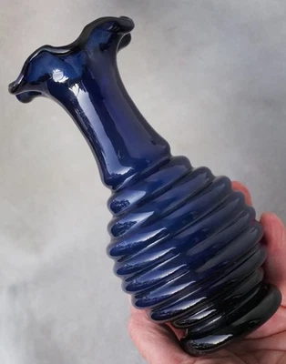 Ancien rare vase en verre bleu normand fin 18ème début 19ème antique glass vase - Photo 1/4