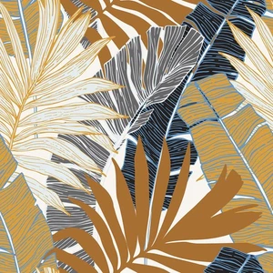 Wallercity Tropical Brown Wallpaper Peel and Stick Botanical Leaf Blue Leaves... - Picture 1 of 9