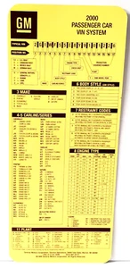 GM Dealer VIN Card 2000 Car & Lt Duty Truck VIN Number Decoder Plastic Coated - Bild 1 von 2