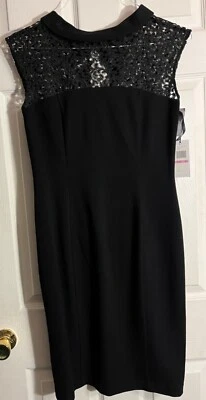 Calvin Klein Black Lace Accent Sleeveless Sheath Dress Womens 6 NWT - Image 1 of 4