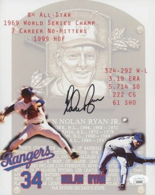 Nolan Ryan Rare Signed ALL STATS 8x10 Photo RANGERS GOAT JSA Holo & Certificate - Image 1 of 3