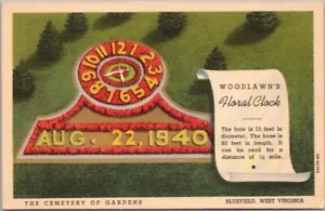 BLUEFIELD, West Virginia Postcard WOODLAWN CEMETERY Floral Clock Curteich Linen - Picture 1 of 2