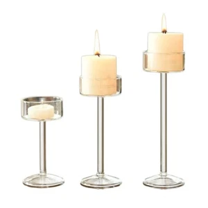 Clear Glass Holder Elegant Long Stem Tall Tealight Candlestick Decoration - Picture 1 of 11