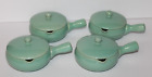 Vintage Red Wing Pottery Covered Soup Teal Bowl and Lid Crock w/ Handle Set of 4