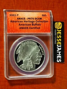 2001 P $1 PROOF SILVER BUFFALO COMMEMORATIVE DOLLAR ANACS PR70 DCAM - Picture 1 of 2