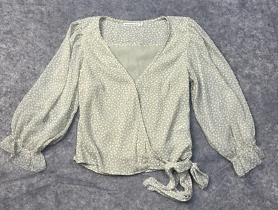 Blusa Abercrombie & Fitch Top Mujer S Beige Transparente Cuello en V Envolvente Corbata Lateral Foto 1 de 4