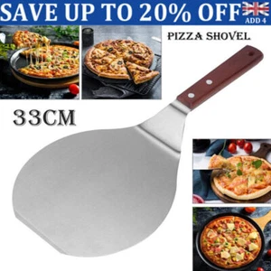 Stainless Steel Pizza Maker Bowl Shovel Paddle Round Tray Wooden Handle - Picture 1 of 10