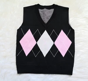 Chaleco Jersey SheIn Niñas Negro Cuello en V Argyle/Diamante Tejido Talla 160/11y-12y - Imagen 1 de 7