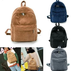 Women Zipper Corduroy Backpack Rucksack Girls Bags Shoulder Bag Travel Handbag - Picture 1 of 16