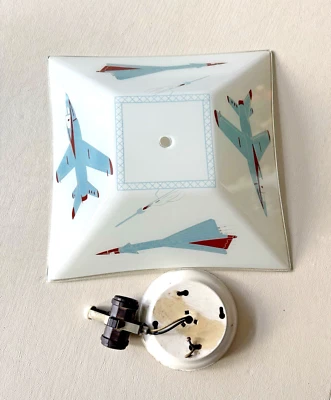 Vintage MCM Glass Ceiling Light Fixture Square Shade Cover ~ Jets and Rockets - Image 1 of 4