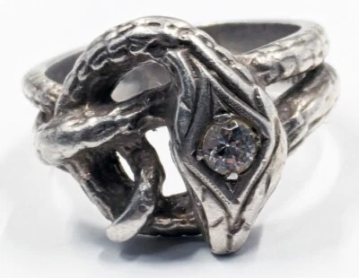 Antique Vintage Snake Serpent Clear Stone Marked Sterling Silver Ring  10-Snake - Image 1 of 4