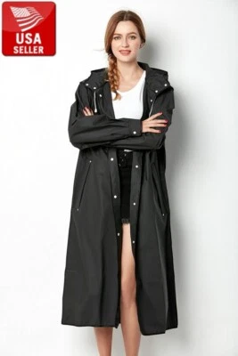 Beautiful Black EVA Womens Raincoat Waterproof Outdoor Jacket Long Hooded Poncho - Image 1 of 4