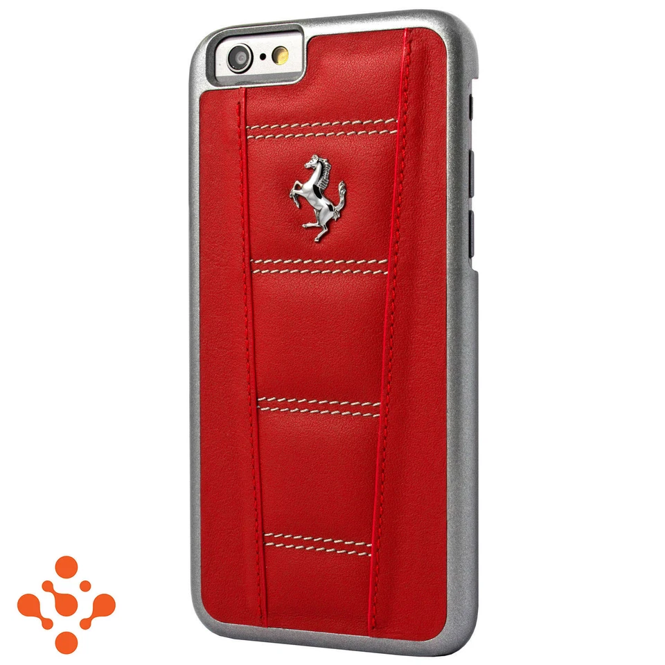 Official Ferrari 458 iPhone 6 6S 4.7" Red Leather Hard Case Silver Horse - Image 1 of 1