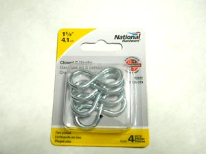 National Hardware Closed S Hooks 4pcs V2072 N121-319 Zinc Plated - Picture 1 of 1