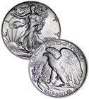 (1) Brillant AU/Non circulé Walking Liberty US argent demi-dollar 90 % BU 