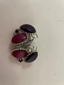 Vintage PAKULA Signed Thermoset SILVER Tone Clip on Earrings 1 1/2" - Picture 1 of 3