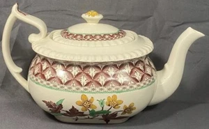 10 1/2" Rare Antique Spode Porcelain Teapot Geranium Brown Green Yellow - Picture 1 of 9