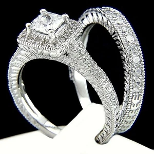 925 Sterling Silver CZ Bridal Engagement Wedding Women Ring Band Set size 10 - Picture 1 of 18