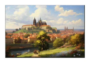 Prague Castle Classical Vintage Oil Painting Printed on canvas,Giclée Print,05 - Picture 1 of 8