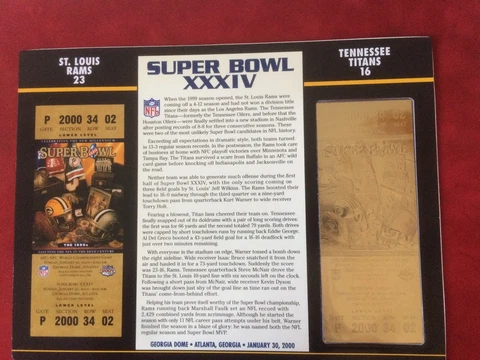 SUPER BOWL 34 ~ RAMS vs TITANS ~ NFL 22 KT GOLD SB XXXIV TICKET Willabee & Ward Cover