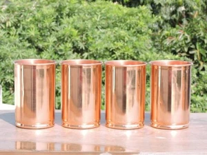 Set of 4 Handmade Copper Water Drinking Glass Tumbler Ayurveda Health Benefits - Picture 1 of 4