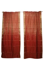 2 Indian Sari Curtains Drape Red Window Treatment Decoration Door Panels 96x44