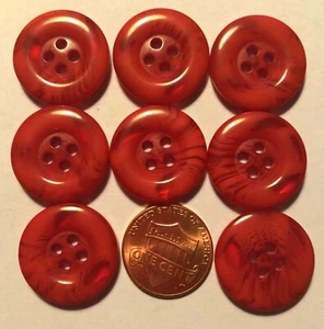 8 Shiny Red W/ Translucent Swirl Plastic Sew-through Buttons 13/16" 20.4mm 9645 - Picture 1 of 1