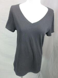 LUCY SIZE M WOMENS BLACK ATHLETIC COTTON SHORT SLEEVE V-NECK T-SHIRT TOP T913